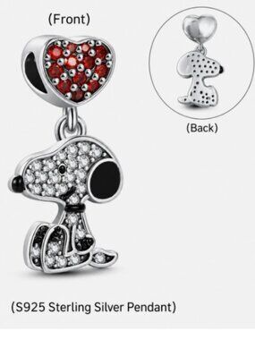S925 Sterling Silver Bling Red Heart Snoopy Dog Sit Pendant Bracelet Necklace